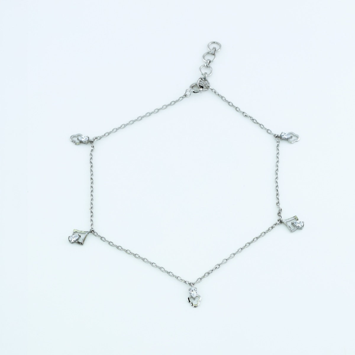 Pear and arrow charm anklet with delicate chain and alternating pear drop and arrow shaped charms