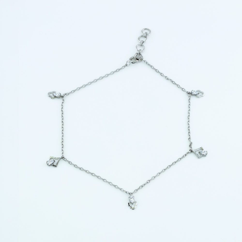 Pear and arrow charm anklet with delicate chain and alternating pear drop and arrow shaped charms