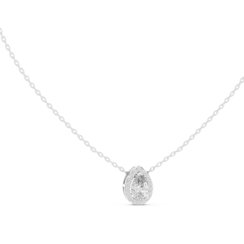 Pear cut bezel set solitaire diamond pendant necklace