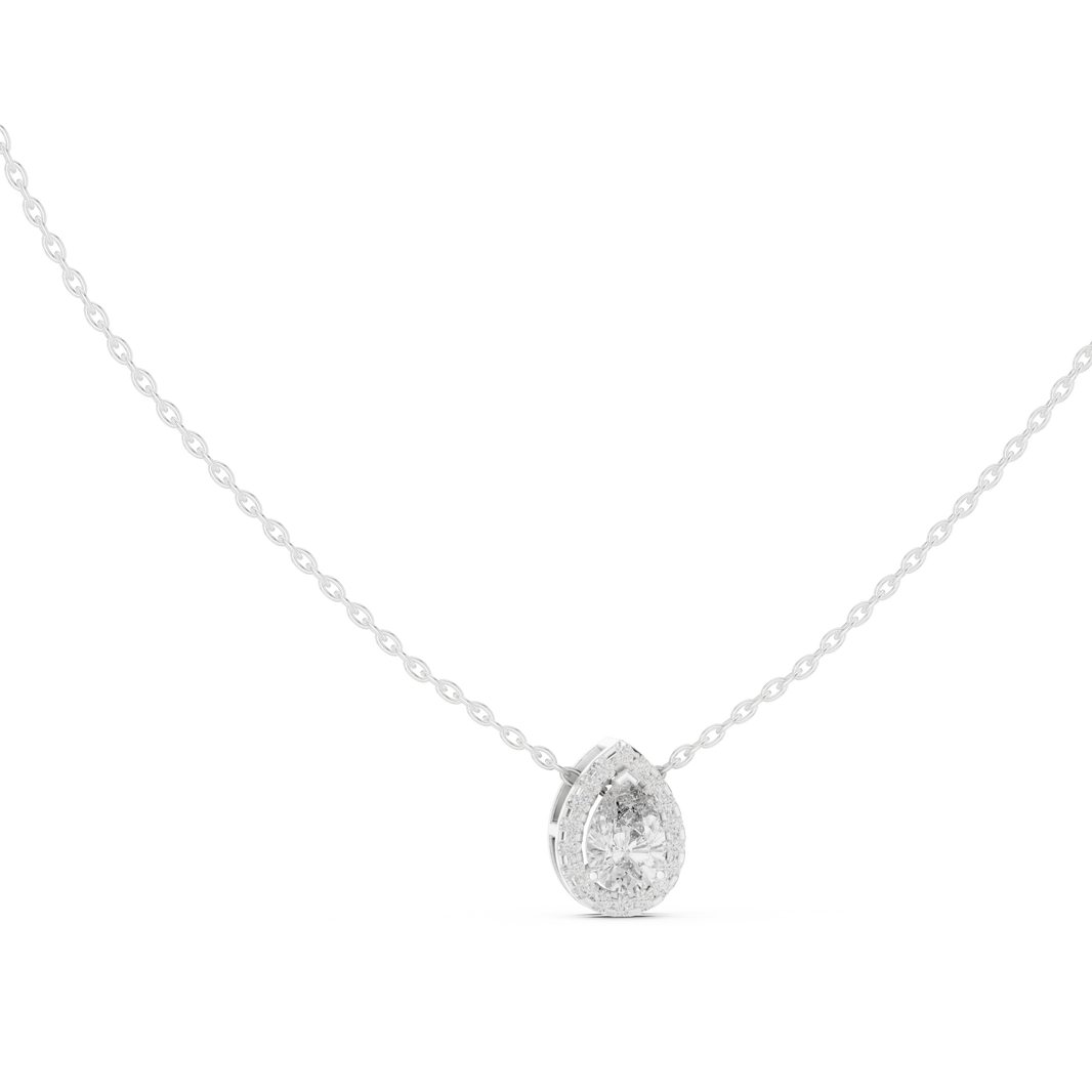 Pear cut bezel set solitaire diamond pendant necklace