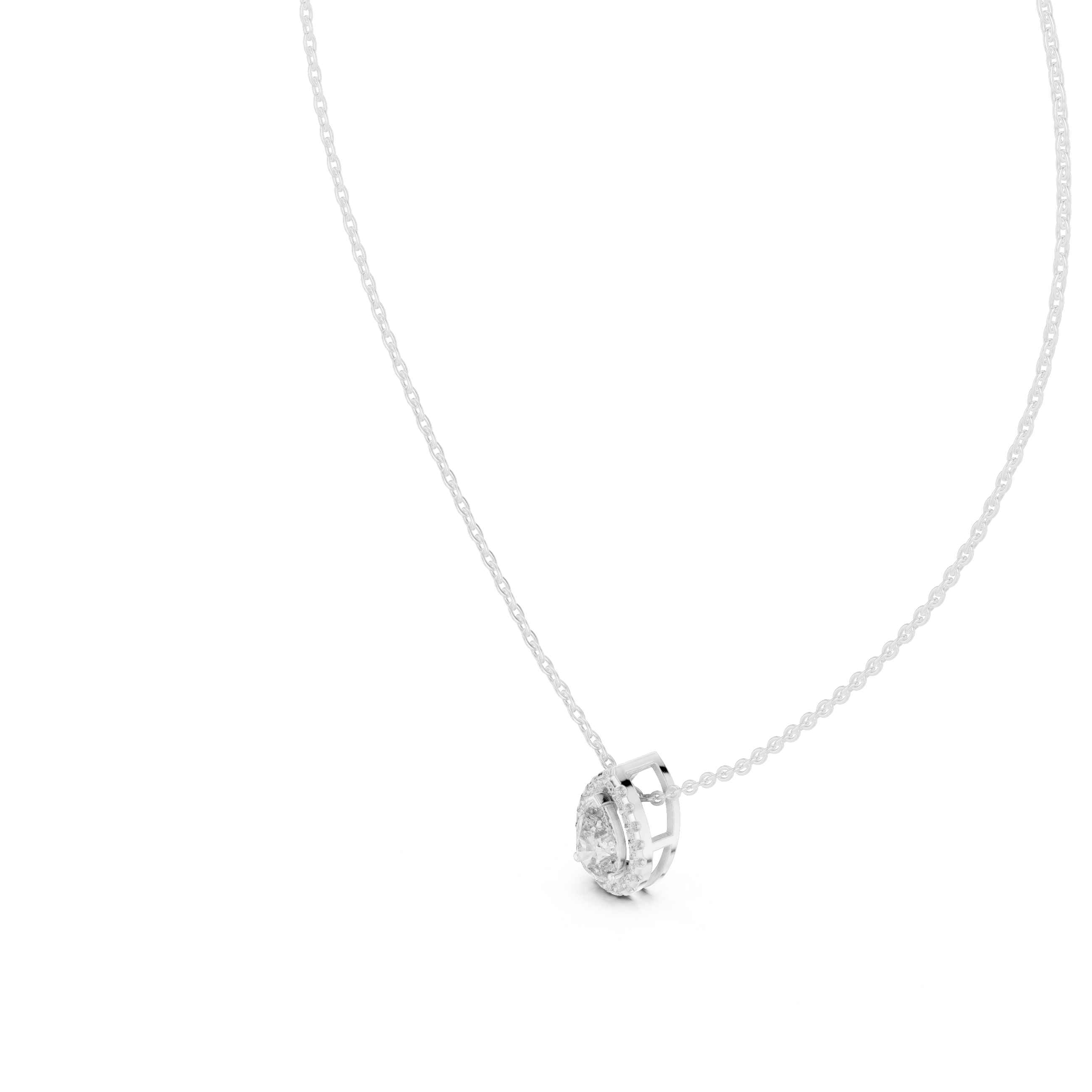 Pear cut bezel set solitaire diamond pendant necklace