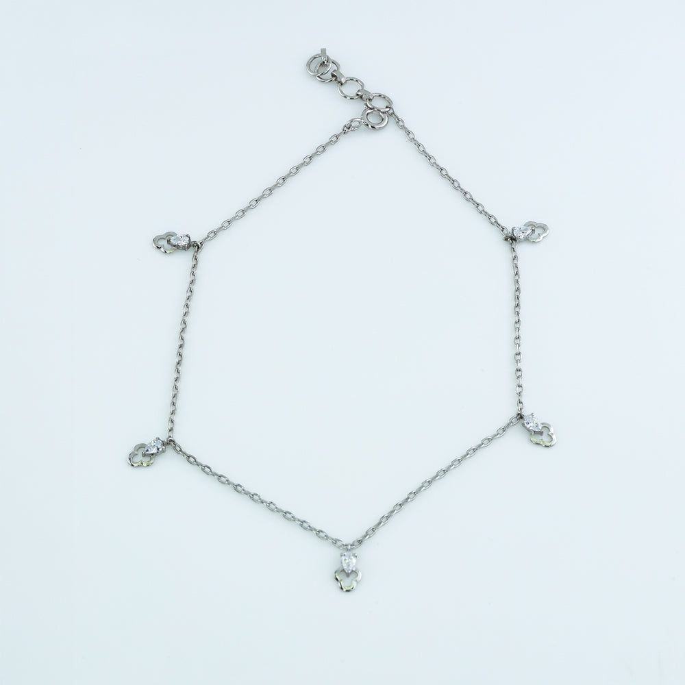 Pear drop charm anklet with delicate chain and five dangling pear shaped stone charms