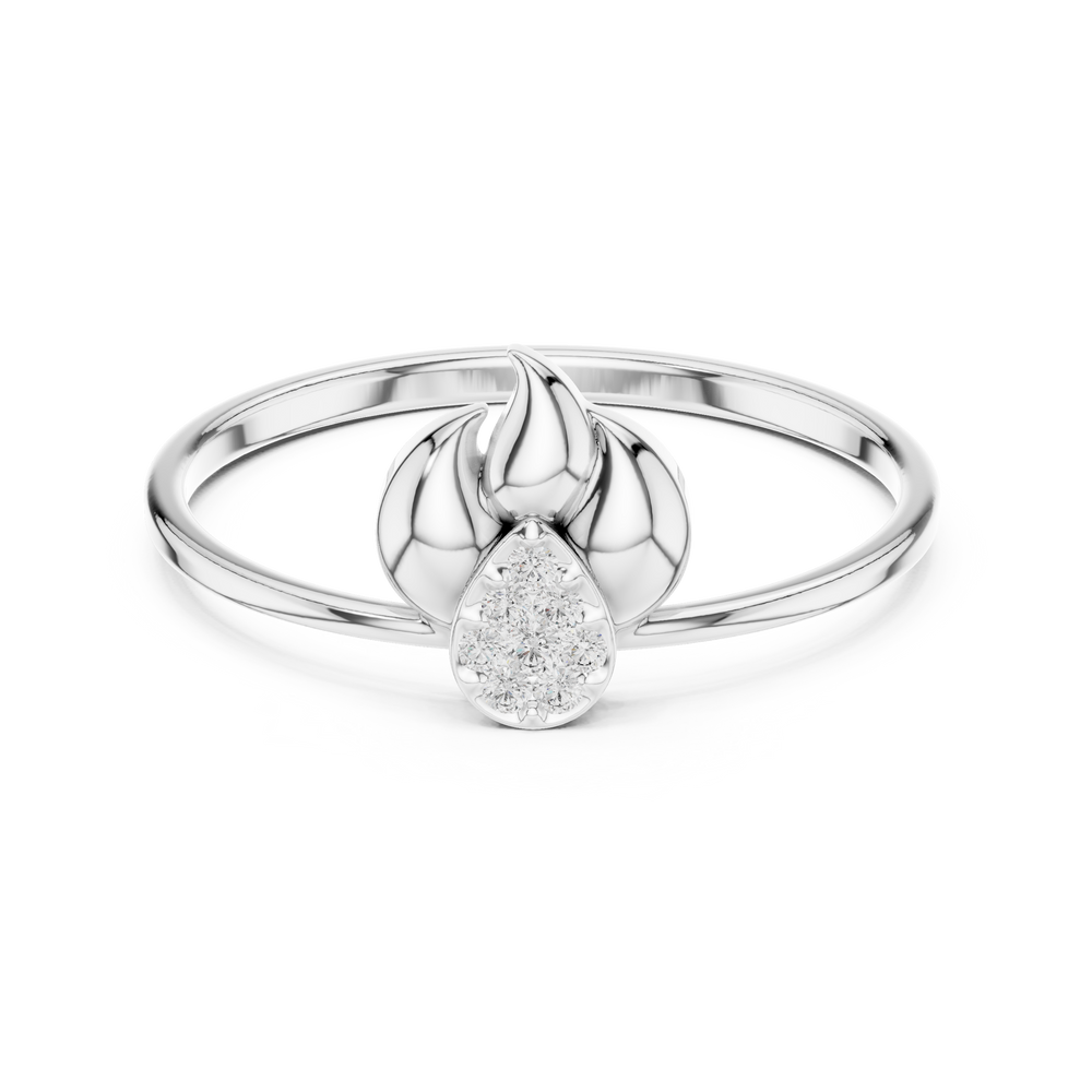 Pear drop flame Ring with sculpted petal top and pave teardrop centre