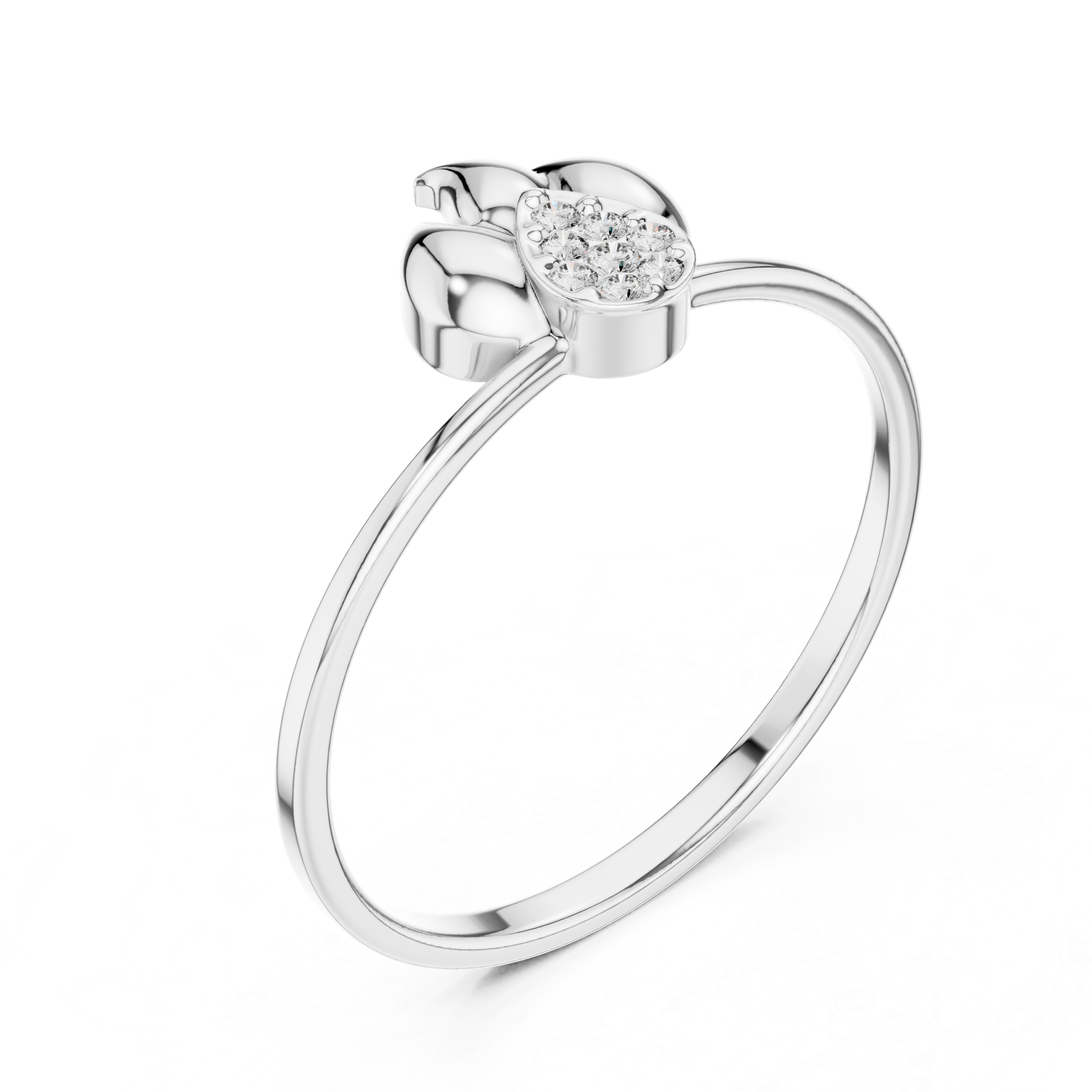 Pear drop flame Ring with sculpted petal top and pave teardrop centre