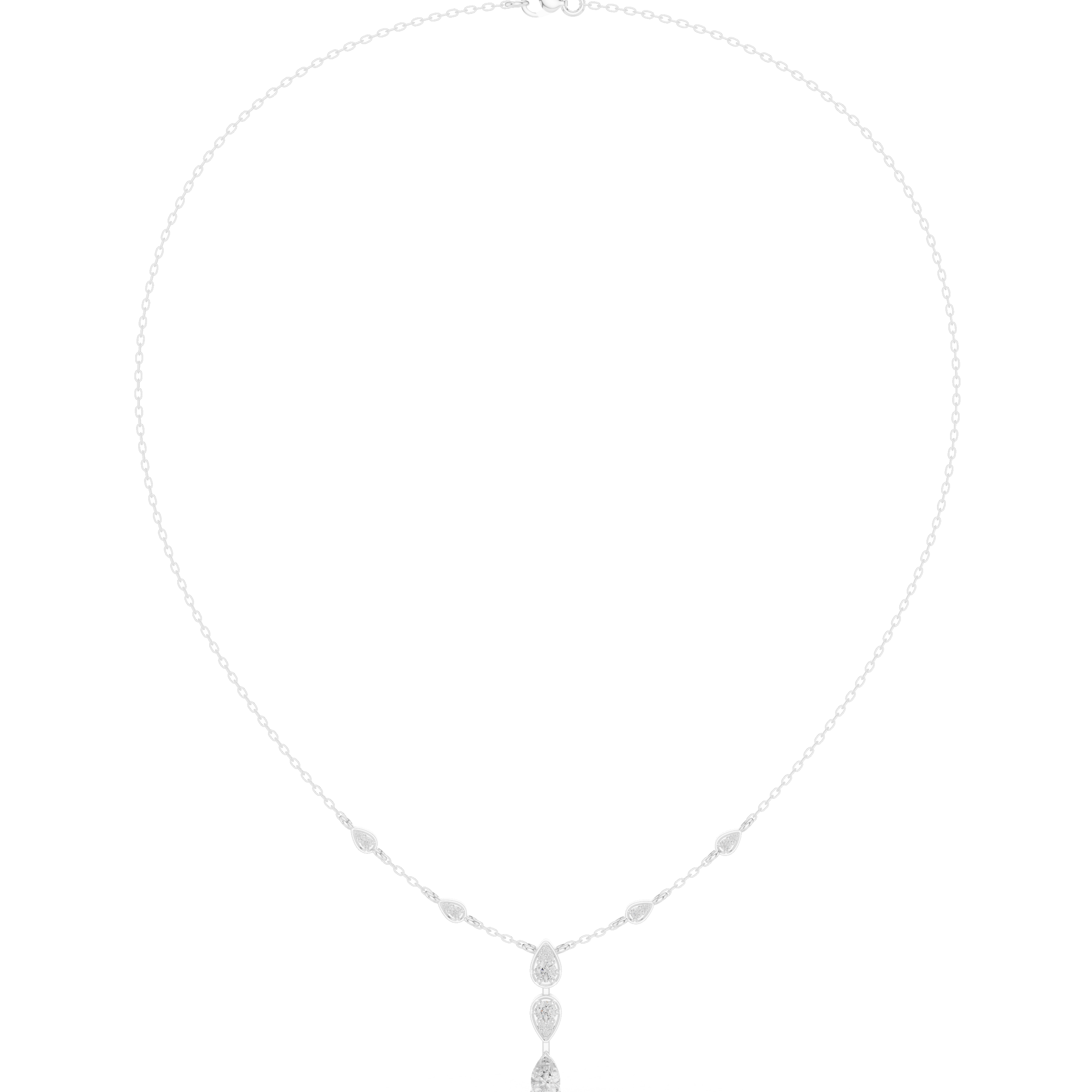 Pear and marquise diamond drop station necklace with bezel set chain accents