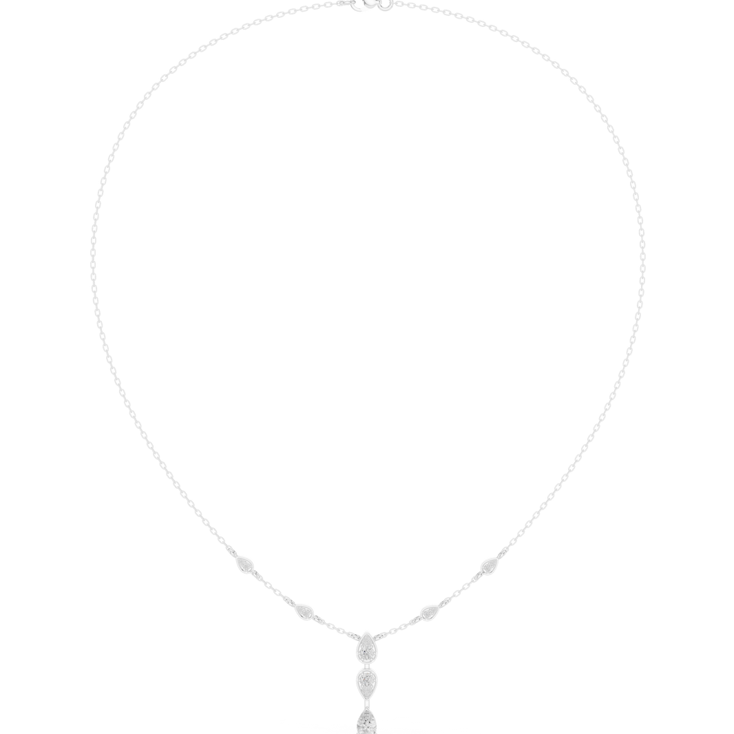 Pear and marquise diamond drop station necklace with bezel set chain accents