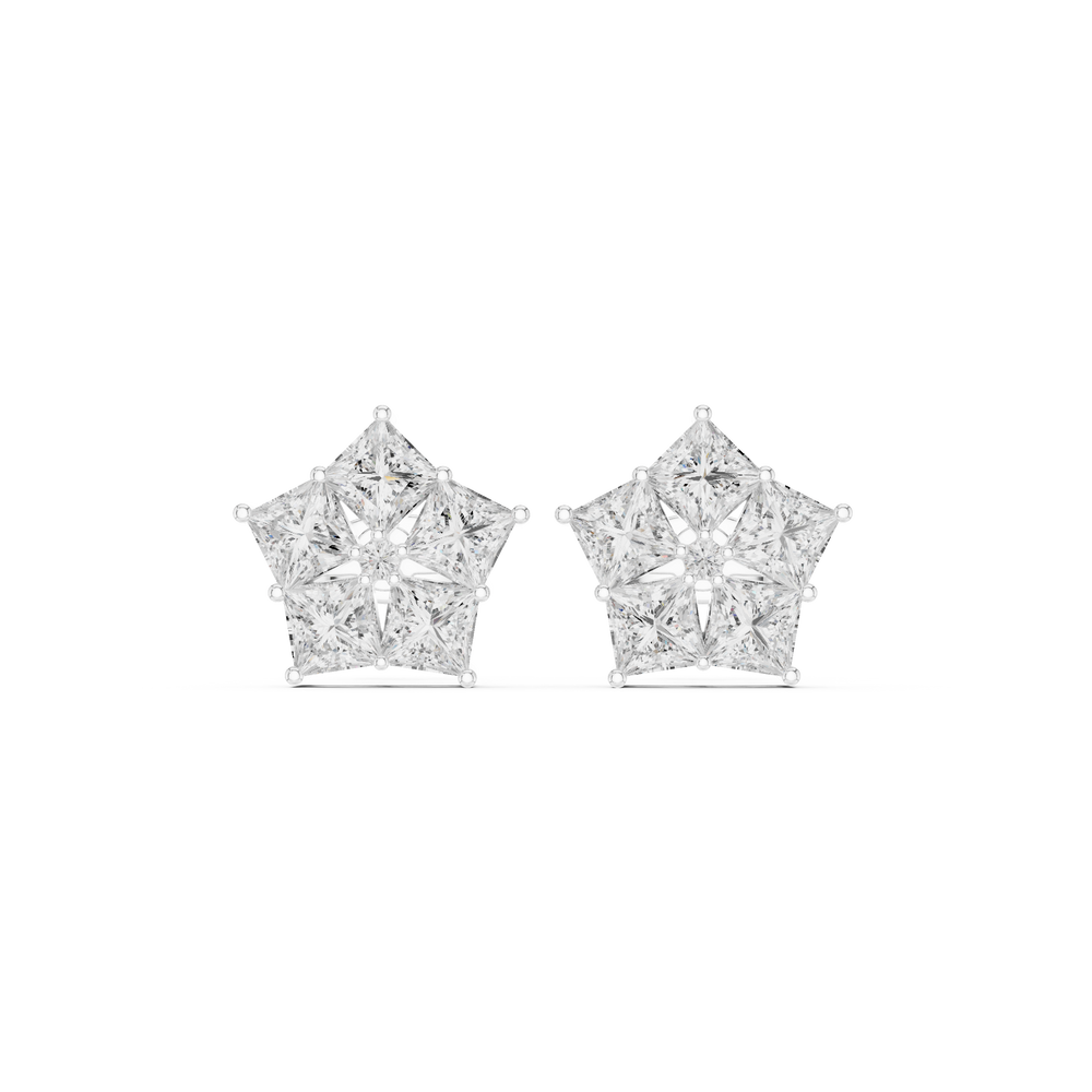 Five kite-shaped stones arranged in a pentagon star cluster stud earring