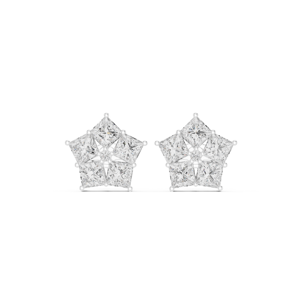 Five kite-shaped stones arranged in a pentagon star cluster stud earring