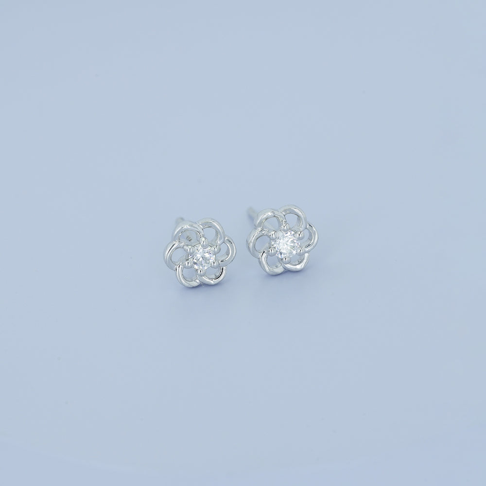Phool baali stud earrings with five-petal floral frame and round centre stone