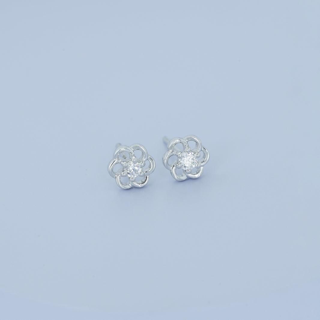 Phool baali stud earrings with five-petal floral frame and round centre stone