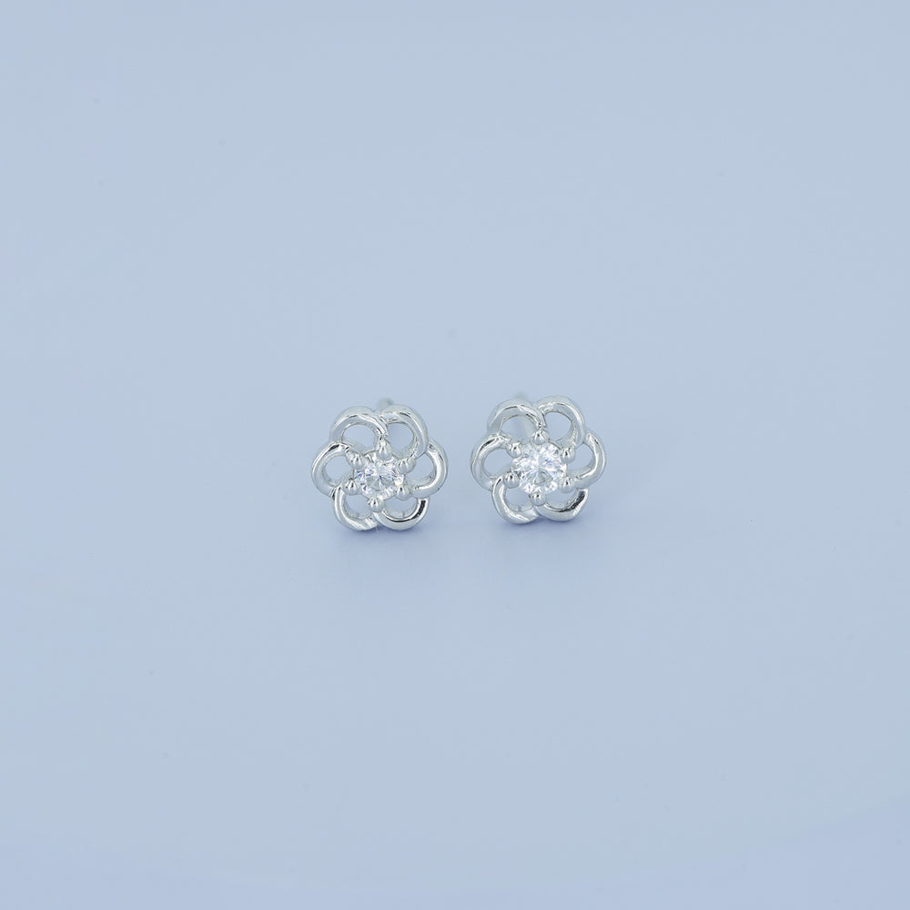 Phool baali stud earrings with five-petal floral frame and round centre stone