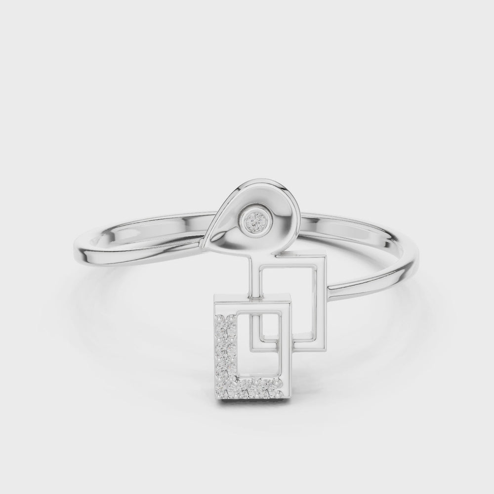 Modern geometric double square diamond ring with teardrop accent