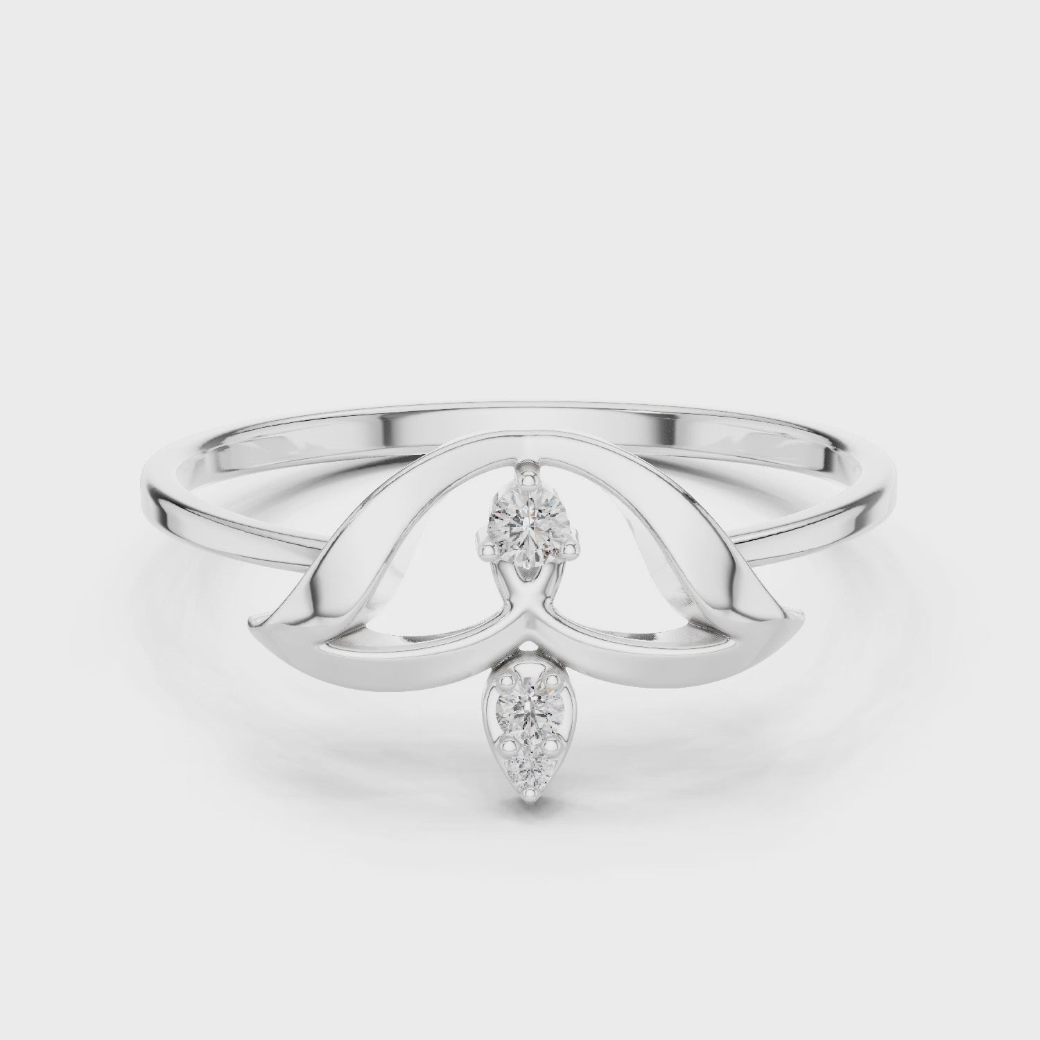 Lotus design diamond ring with pear and round solitaire stone