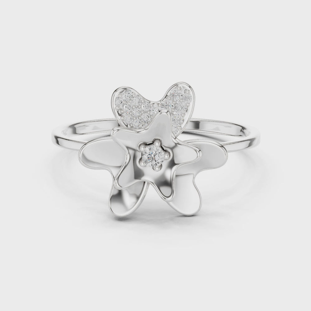 butterfly and flower diamond ring with solitaire centre stone