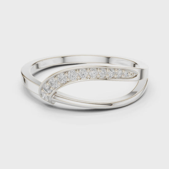 Leaf shaped bypass pave diamond ring with open pointed design