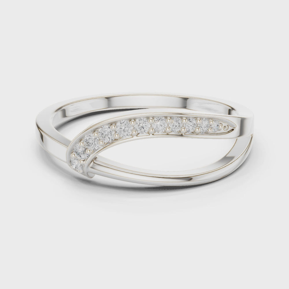 Leaf shaped bypass pave diamond ring with open pointed design