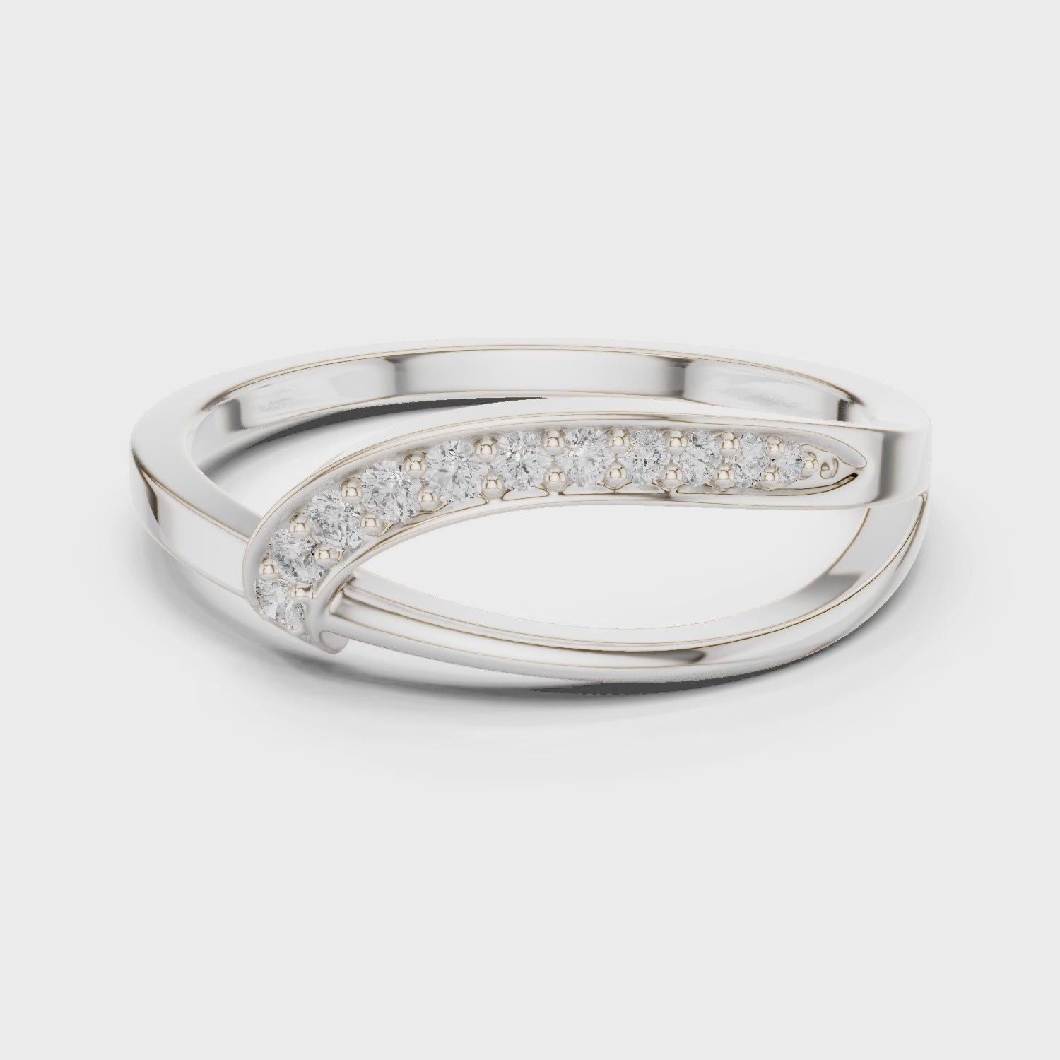 Leaf shaped bypass pave diamond ring with open pointed design