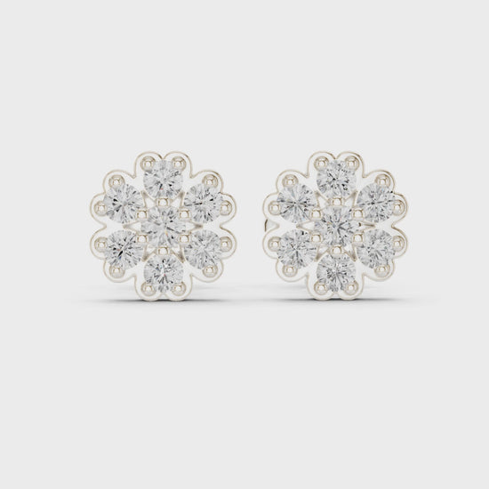 Snowflake cluster stud earrings with scalloped edge and sparkling stone detailing