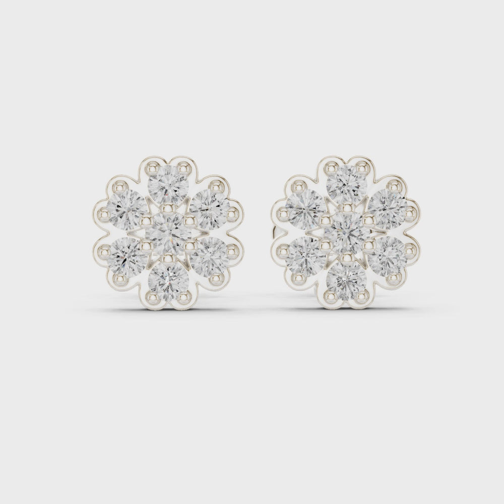Snowflake cluster stud earrings with scalloped edge and sparkling stone detailing