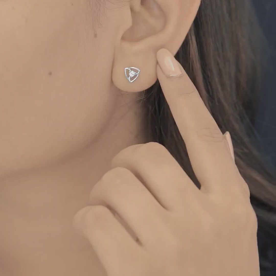 Tribhuj stud earrings with open triangular frame and round centre stone