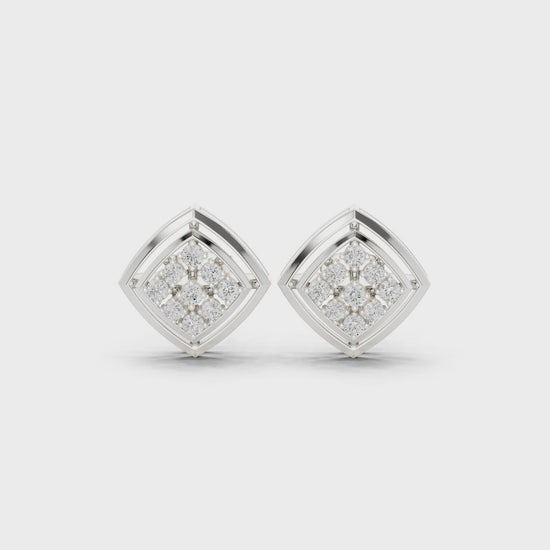 Grid pattern baguette cluster stud earrings with open bar detailing