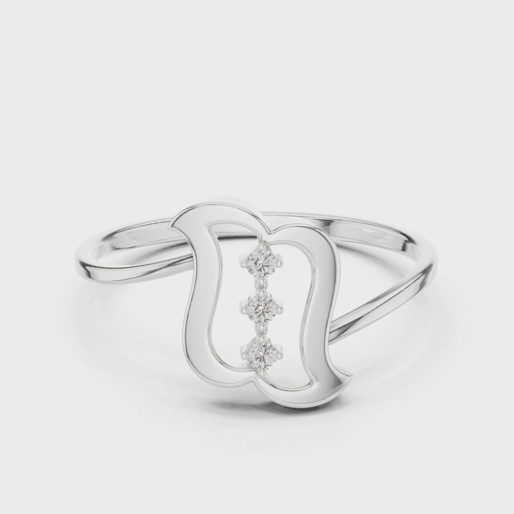 Elegant silver abstract ring with curved design and vertical stone setting