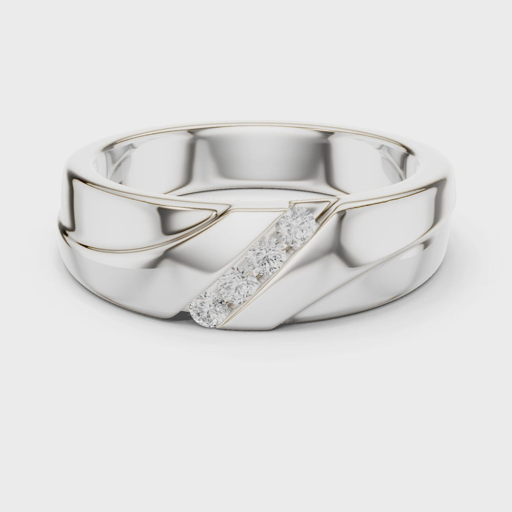 Trio channel band mens ring with bold polished grooved shank