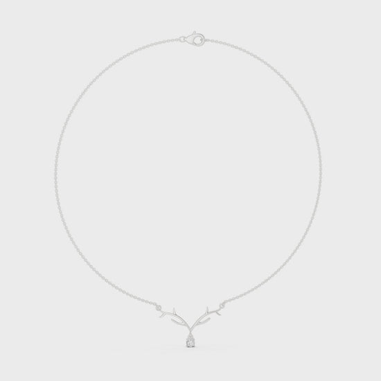 Antler branch design solitaire diamond pendant necklace with round cluster drop