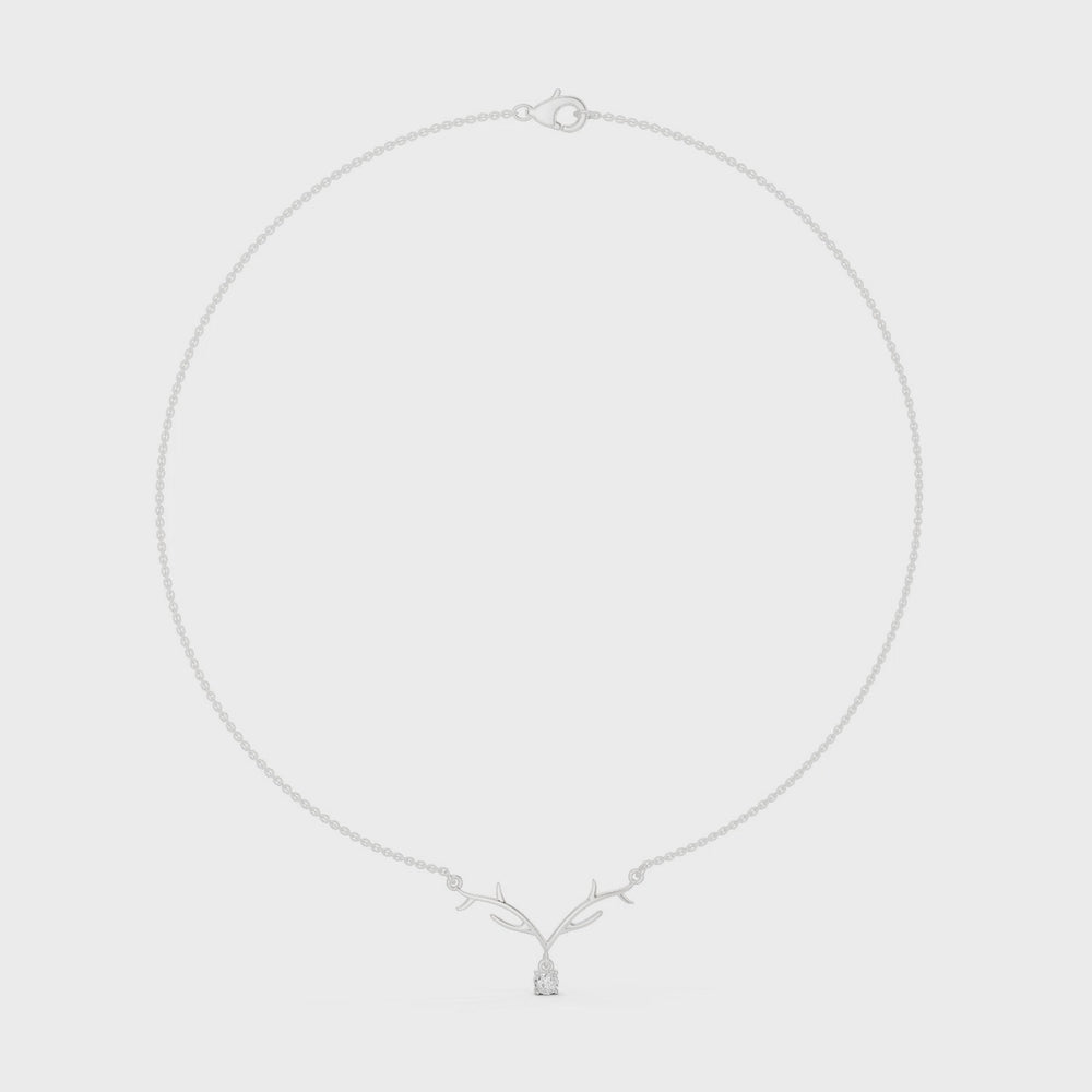 Antler branch design solitaire diamond pendant necklace with round cluster drop