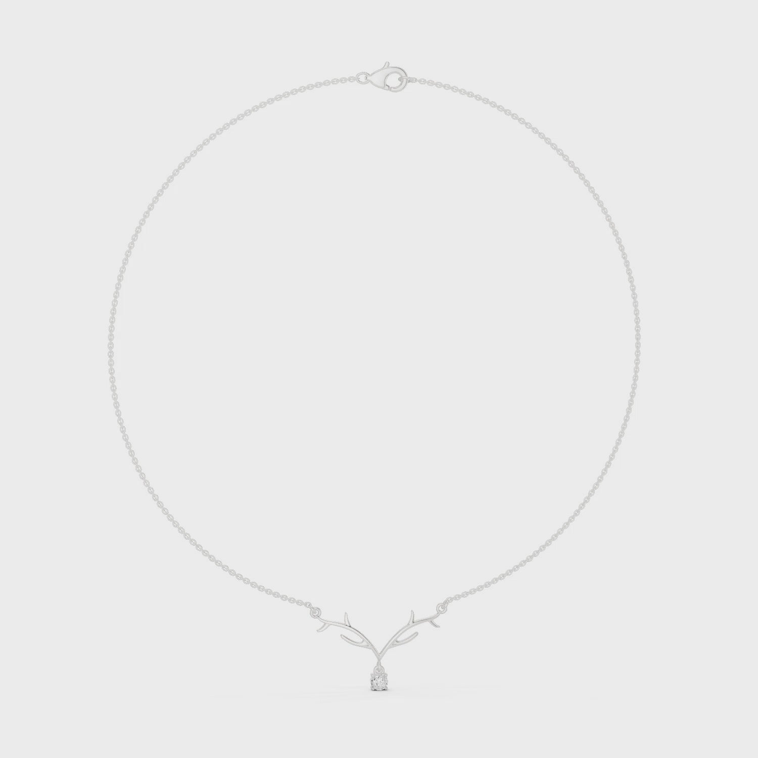 Antler branch design solitaire diamond pendant necklace with round cluster drop
