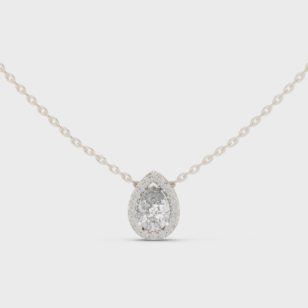 Pear cut bezel set solitaire diamond pendant necklace