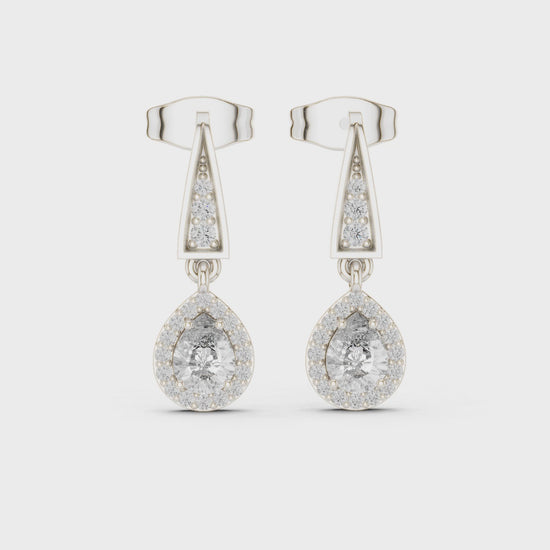 Geometric drop dangle earrings with tapered bar and oval cluster detailing