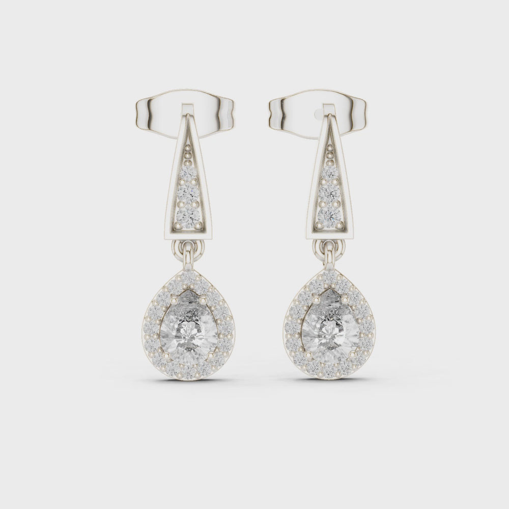 Geometric drop dangle earrings with tapered bar and oval cluster detailing