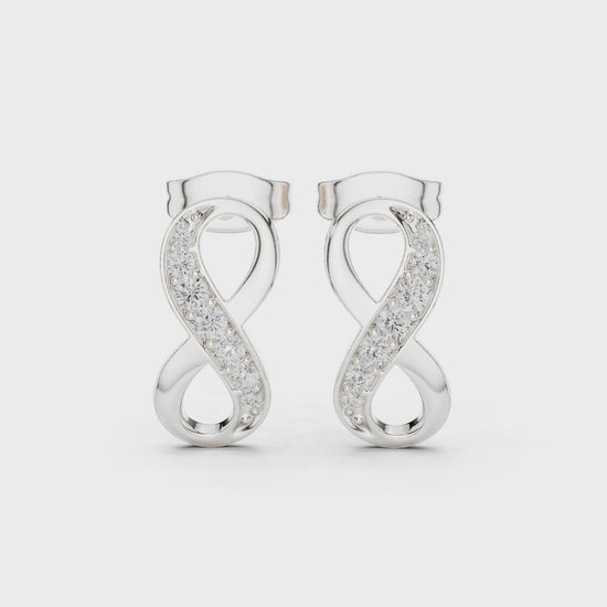 Infinity symbol pave diamond stud earrings with push back setting