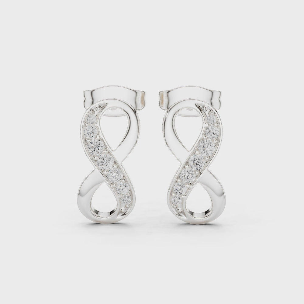 Infinity symbol pave diamond stud earrings with push back setting
