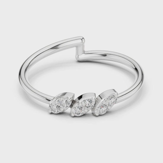 Trio cluster chevron band ring with open ended slim wire shank
