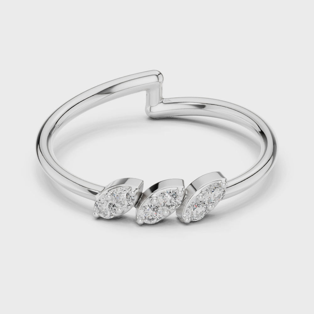 Trio cluster chevron band ring with open ended slim wire shank