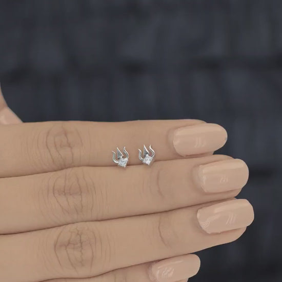 Trishul stud earrings with sacred trident motif and square stone centre
