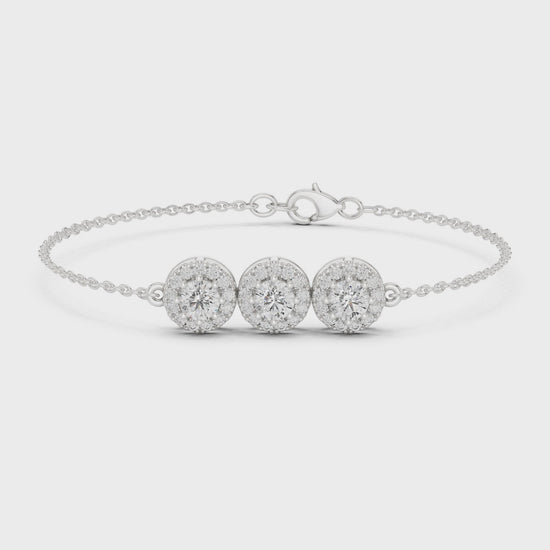 Triple floral cluster chain bracelet with sparkling round stone centre detailing