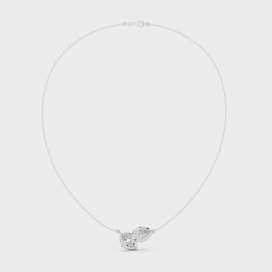 Toi et moi marquise and pear cut bezel set diamond necklace