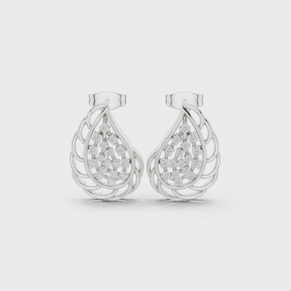 Grid pattern baguette hoop earrings with open bar and cluster detailing