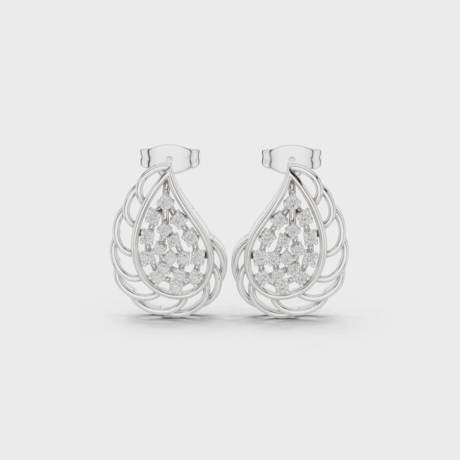 Grid pattern baguette hoop earrings with open bar and cluster detailing