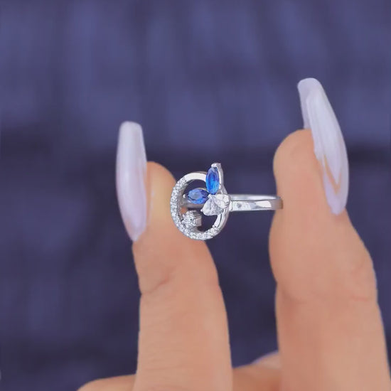925 sterling silver Blue Butterfly Ring for women India
