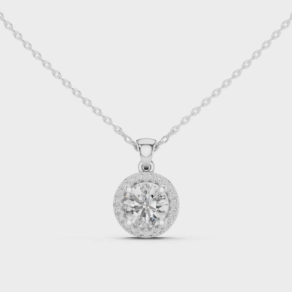 Round Halo Solitaire Diamond Pendant