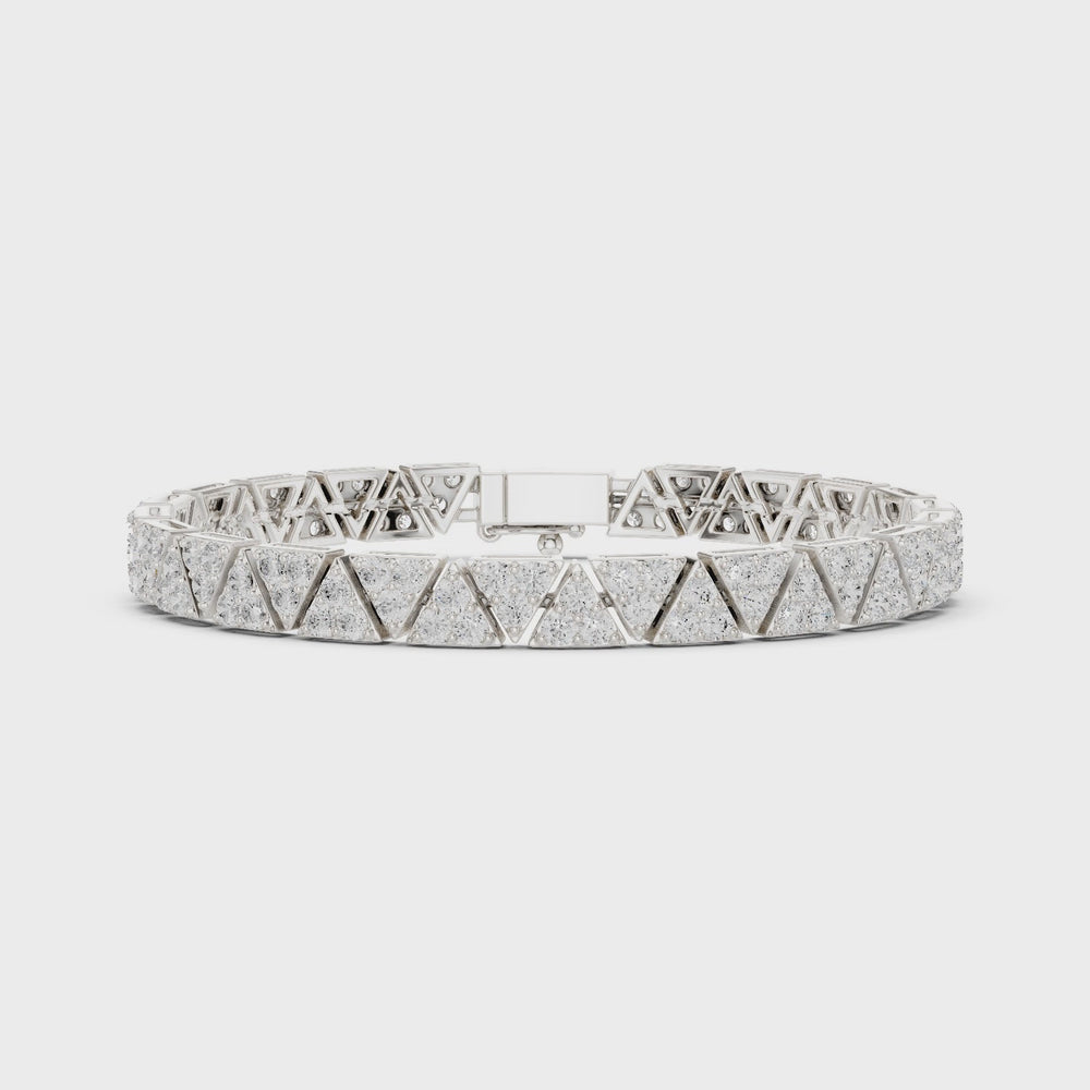 Men's silver tennis bracelet with pavé diamond-set triangle geometric links