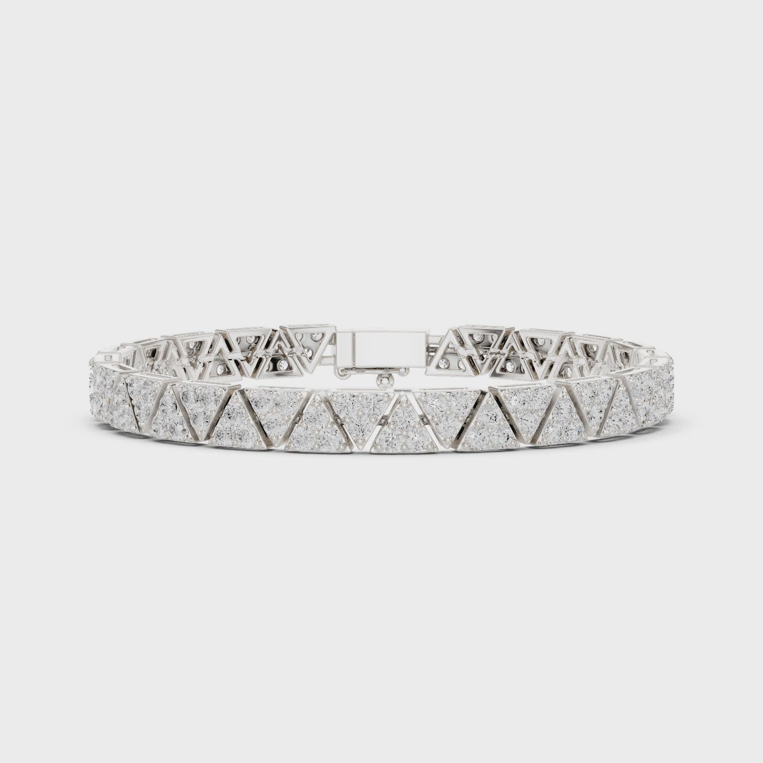 Men's silver tennis bracelet with pavé diamond-set triangle geometric links