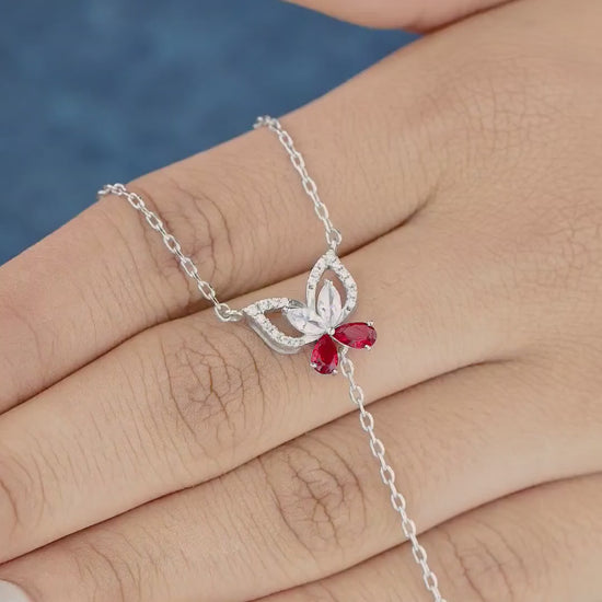 925 sterling silver Butterfly Necklace with Red Stone for women India