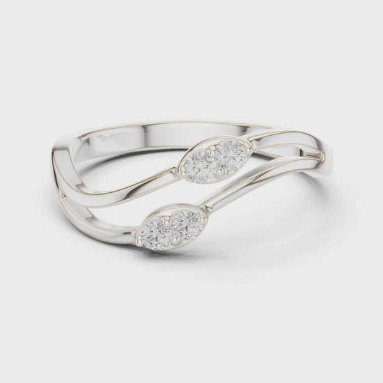 Two stone bypass ring with split shank and round stone detailing