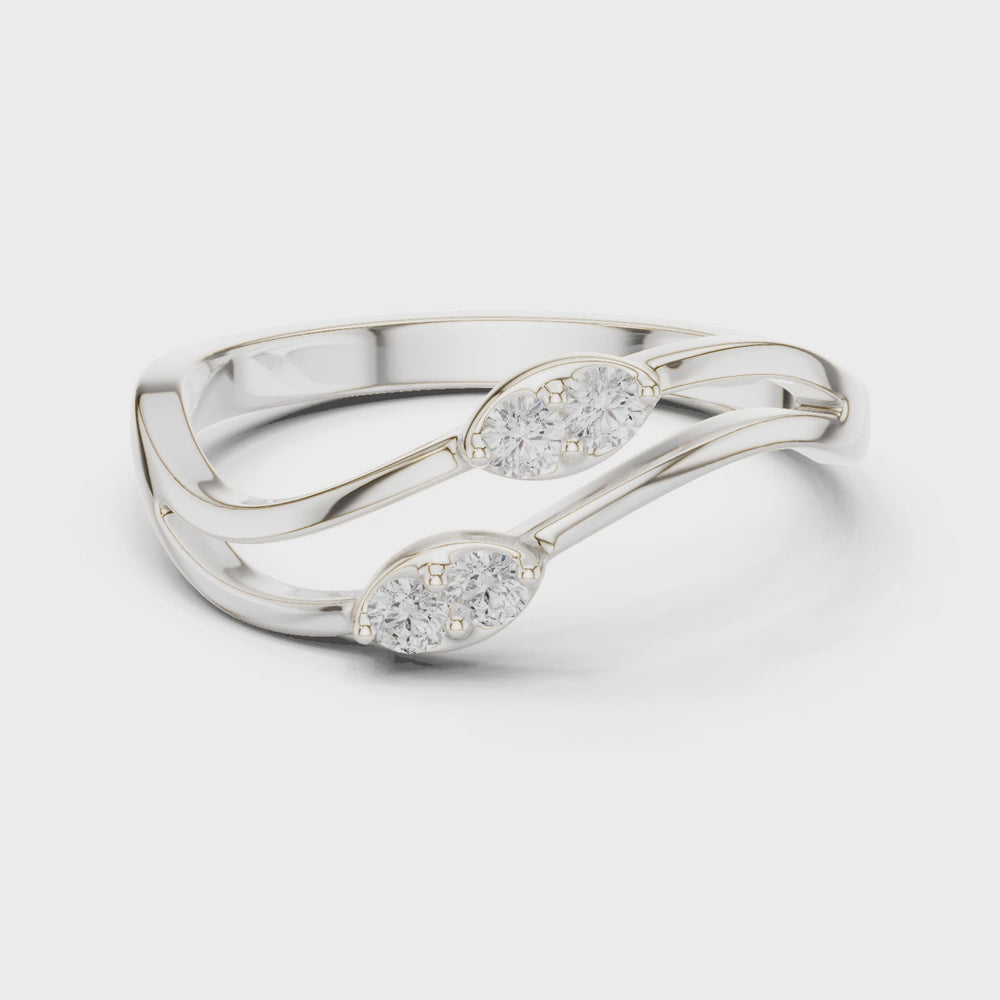 Two stone bypass ring with split shank and round stone detailing