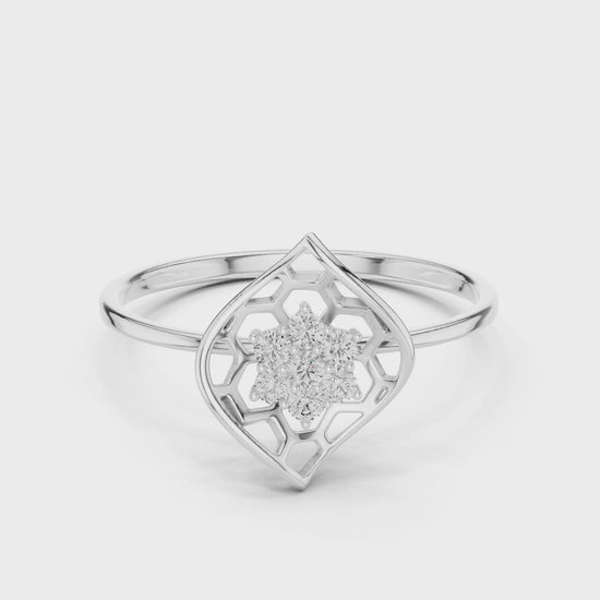 Lotus cluster delicate ring with petal frame and slim wire band